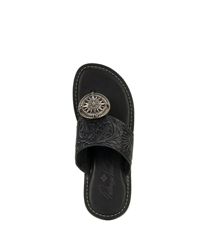 Patricia Nash Niki Compass Medallion Sandal - Brazilian Supple Tooled - Black