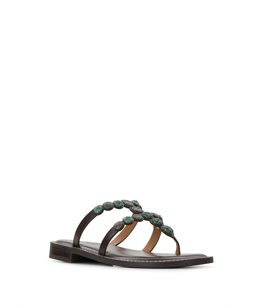 Patricia Nash Fiorella Sandals - Studded - Chocolate/Turquoise