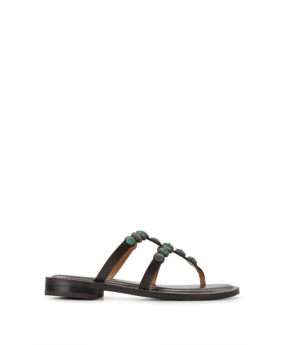 Patricia Nash Fiorella Sandals - Studded - Chocolate/Turquoise