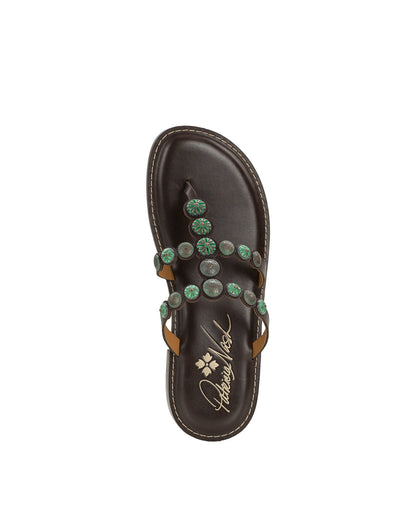 Patricia Nash Fiorella Sandals - Studded - Chocolate/Turquoise