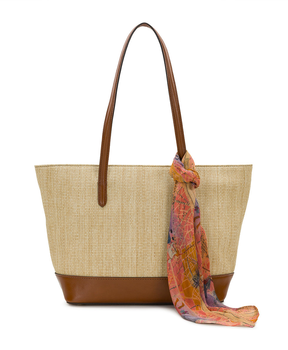 Patricia Nash Verzi Tote with Scarf - European Natural Fine Weave