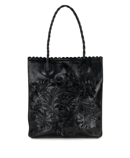 Patricia Nash Cavo Tote | Cavo Tooled Applique | Distressed Black