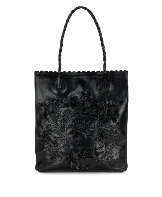Patricia Nash Cavo Tote | Cavo Tooled Applique | Distressed Black