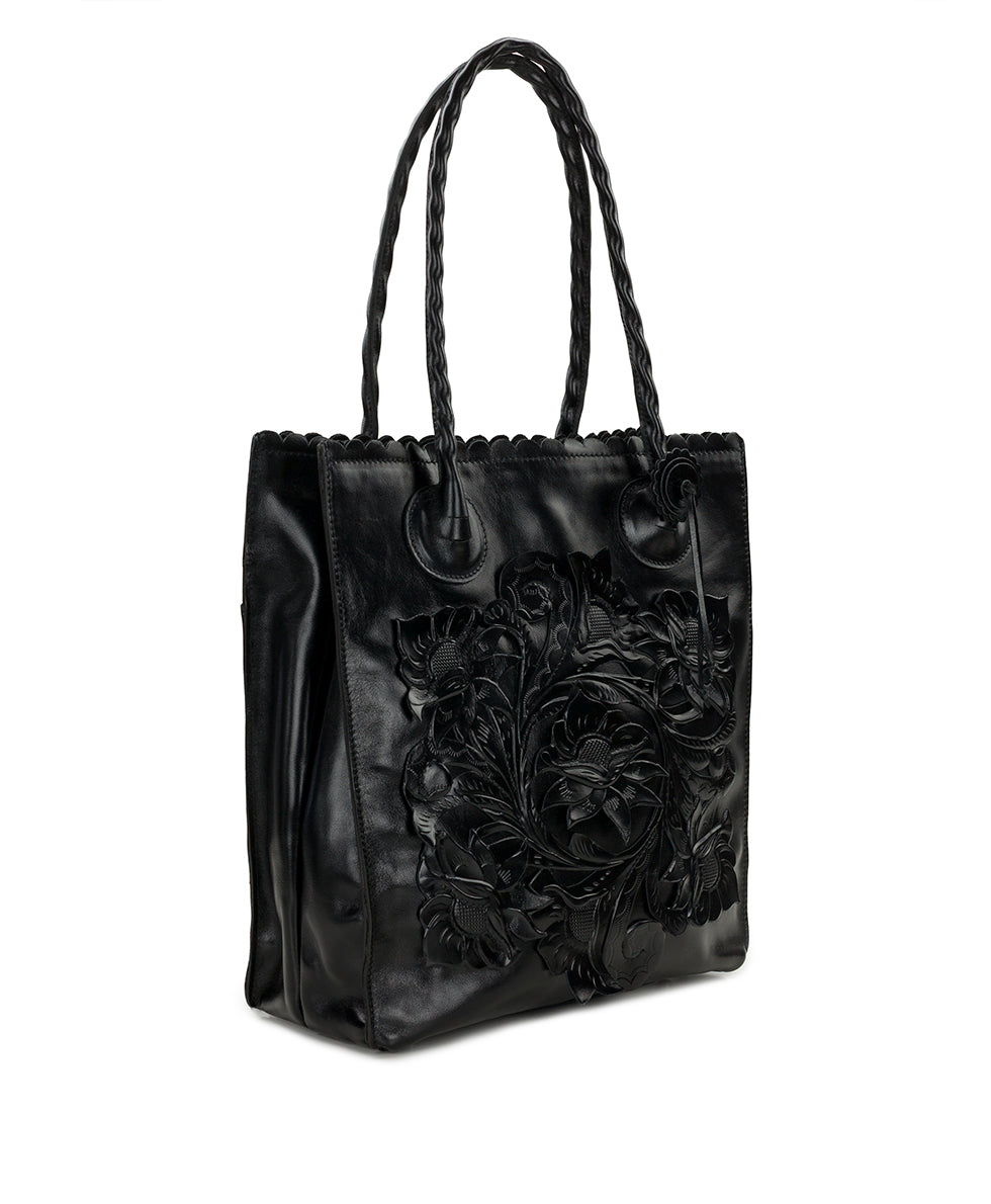 Patricia Nash Cavo Tote | Cavo Tooled Applique | Distressed Black