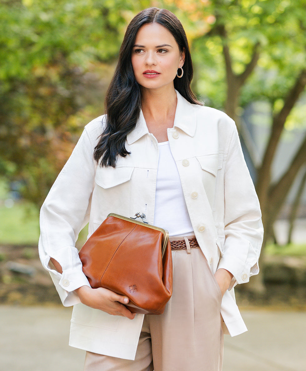 Patricia Nash Sofia Frame Crossbody - Rugged Natural Grain Leather
