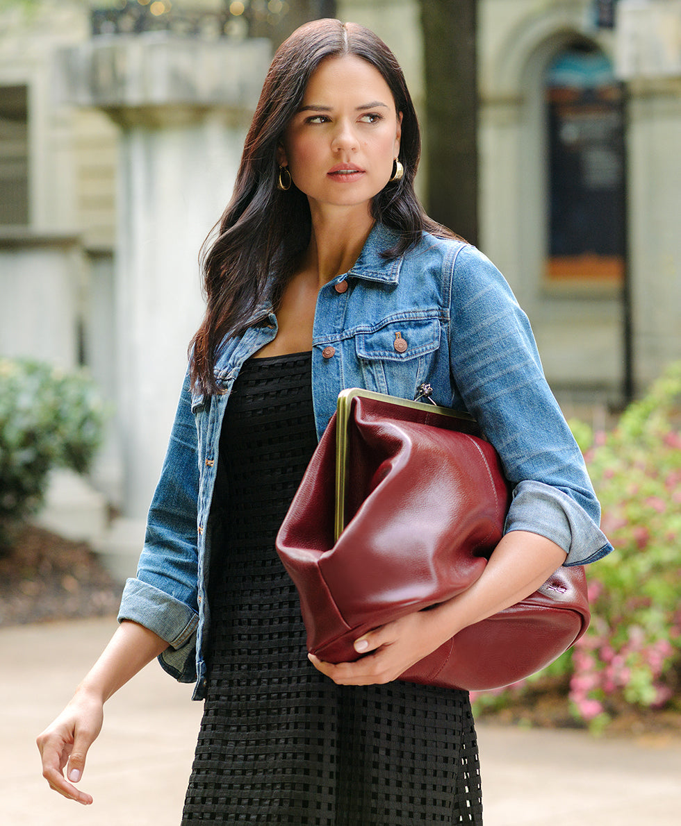 Patricia Nash Serafina Large Frame Bag - Rugged Natural Grain Leather