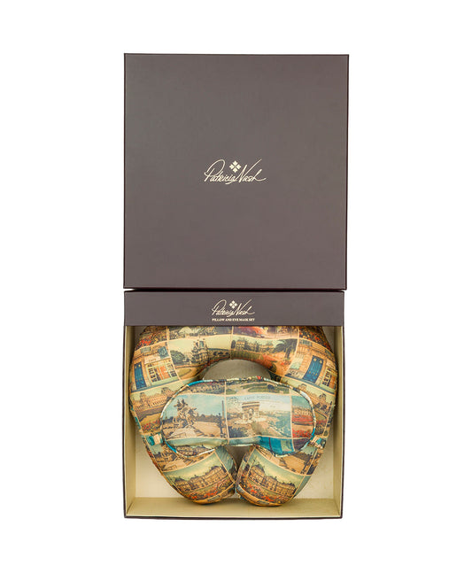 Patricia Nash Boxed Travel Pillow and Eye Mask Set - Woven Poly - Postcards From Paris