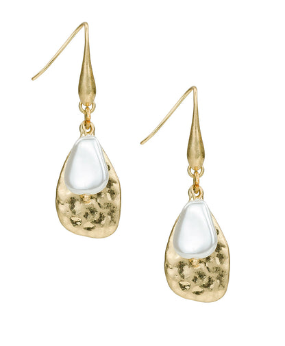 Patricia Nash Tear Drop and Pearl Earrings - Hammered Ring Collection