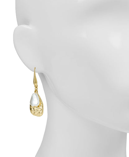 Patricia Nash Tear Drop and Pearl Earrings - Hammered Ring Collection