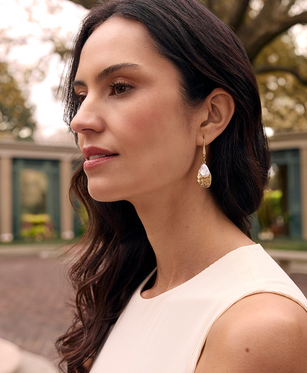 Patricia Nash Tear Drop and Pearl Earrings - Hammered Ring Collection