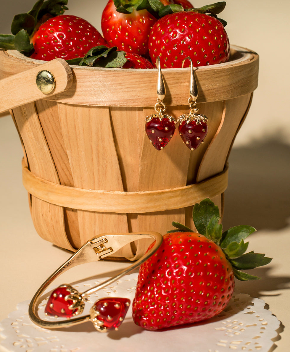 Patricia Nash Strawberry Wire Drop Earrings - Resin Strawberry Collection