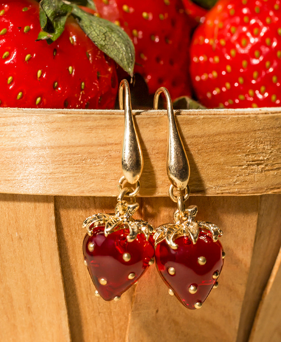 Patricia Nash Strawberry Wire Drop Earrings - Resin Strawberry Collection
