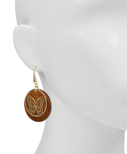 Patricia Nash Butterfly Disc Drop Earrings - Wood Butterfly Collection