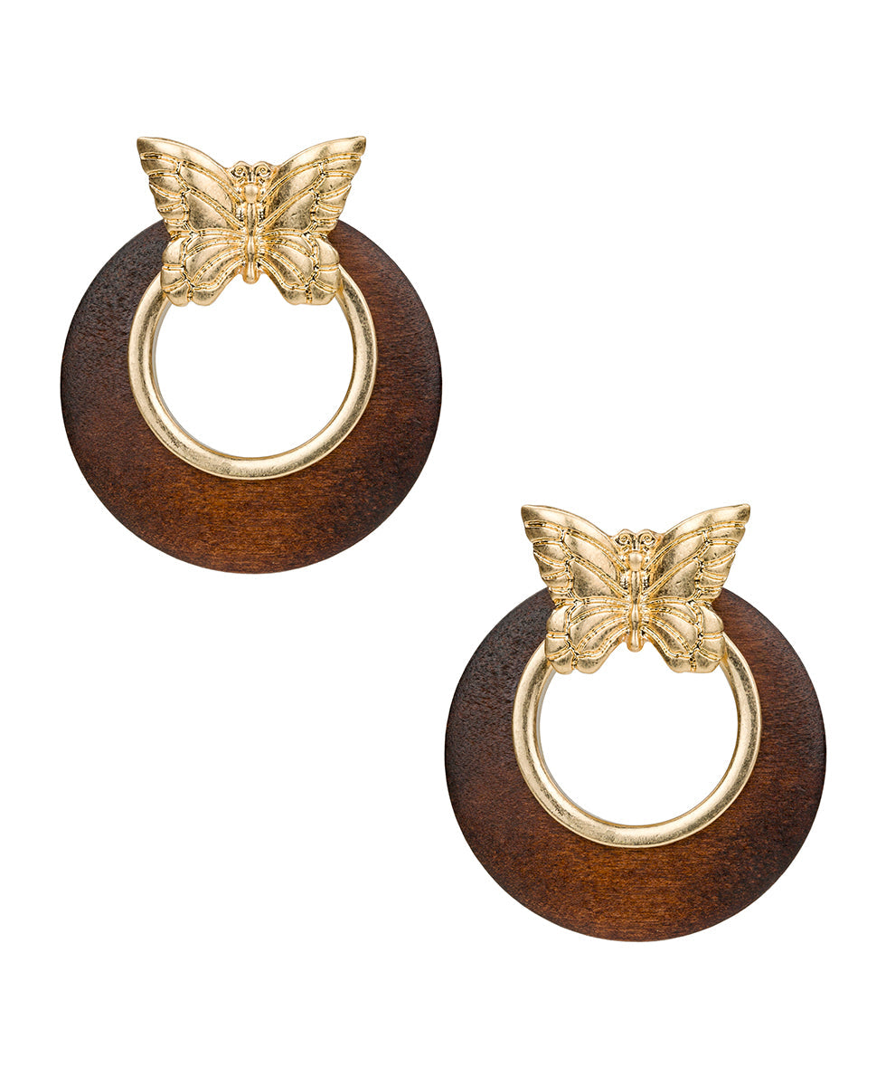 Patricia Nash Butterfly Doorknocker Earrings - Wood Butterfly Collection