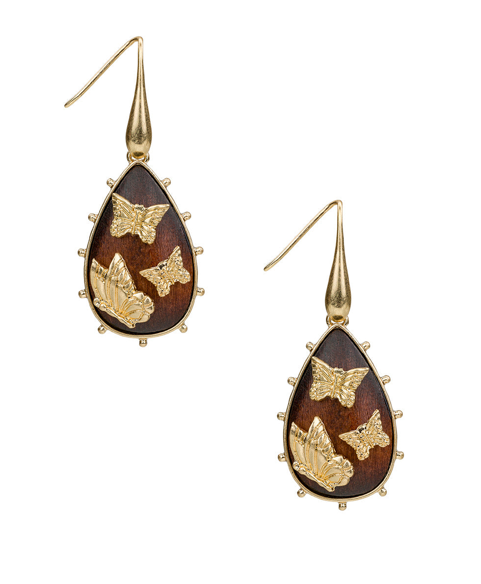 Patricia Nash Tear Drop Butterfly Earrings - Wood Butterfly Collection