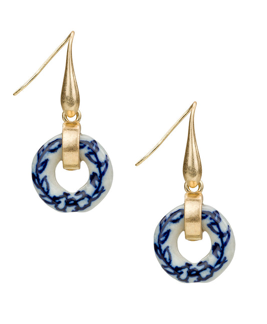 Patricia Nash Circle Drop Earrings - Blue Ceramic Collection