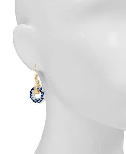 Patricia Nash Circle Drop Earrings - Blue Ceramic Collection