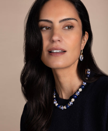 Patricia Nash Circle Drop Earrings - Blue Ceramic Collection