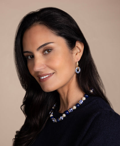 Patricia Nash Circle Drop Earrings - Blue Ceramic Collection