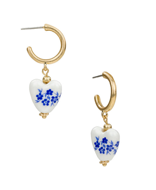 Patricia Nash Heart Hoop Earrings - Blue Ceramic Collection