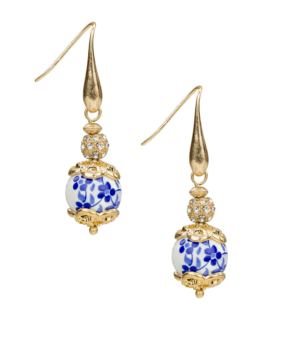Patricia Nash Wire Bead Drop Earrings - Blue Ceramic Collection
