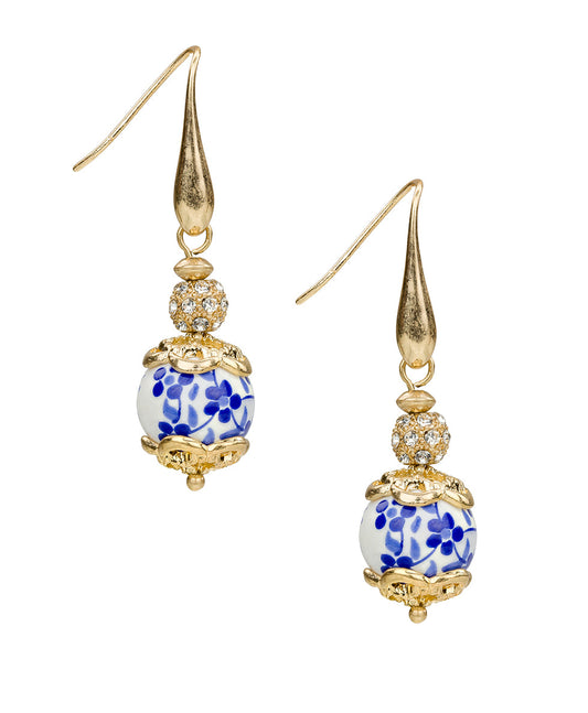 Patricia Nash Wire Bead Drop Earrings - Blue Ceramic Collection