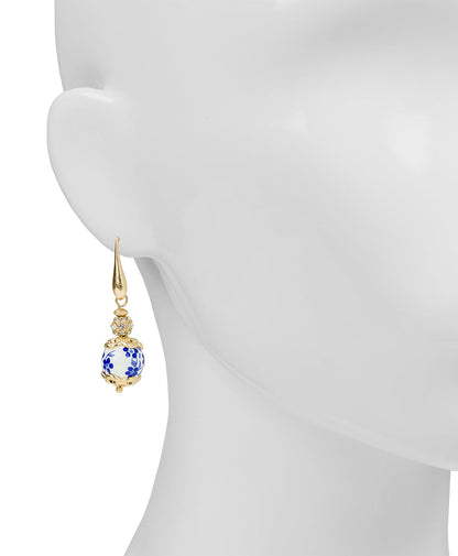 Patricia Nash Wire Bead Drop Earrings - Blue Ceramic Collection