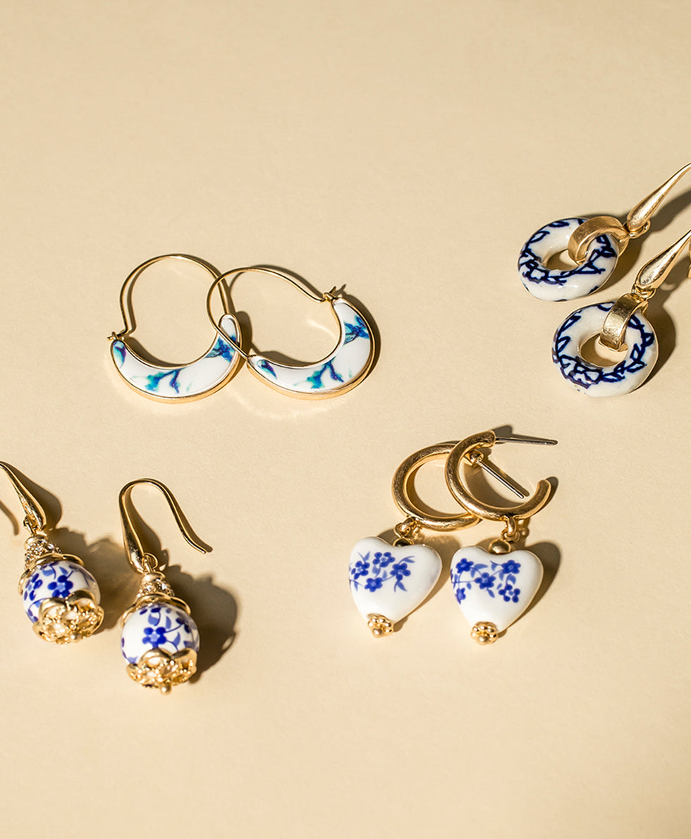 Patricia Nash Wire Bead Drop Earrings - Blue Ceramic Collection