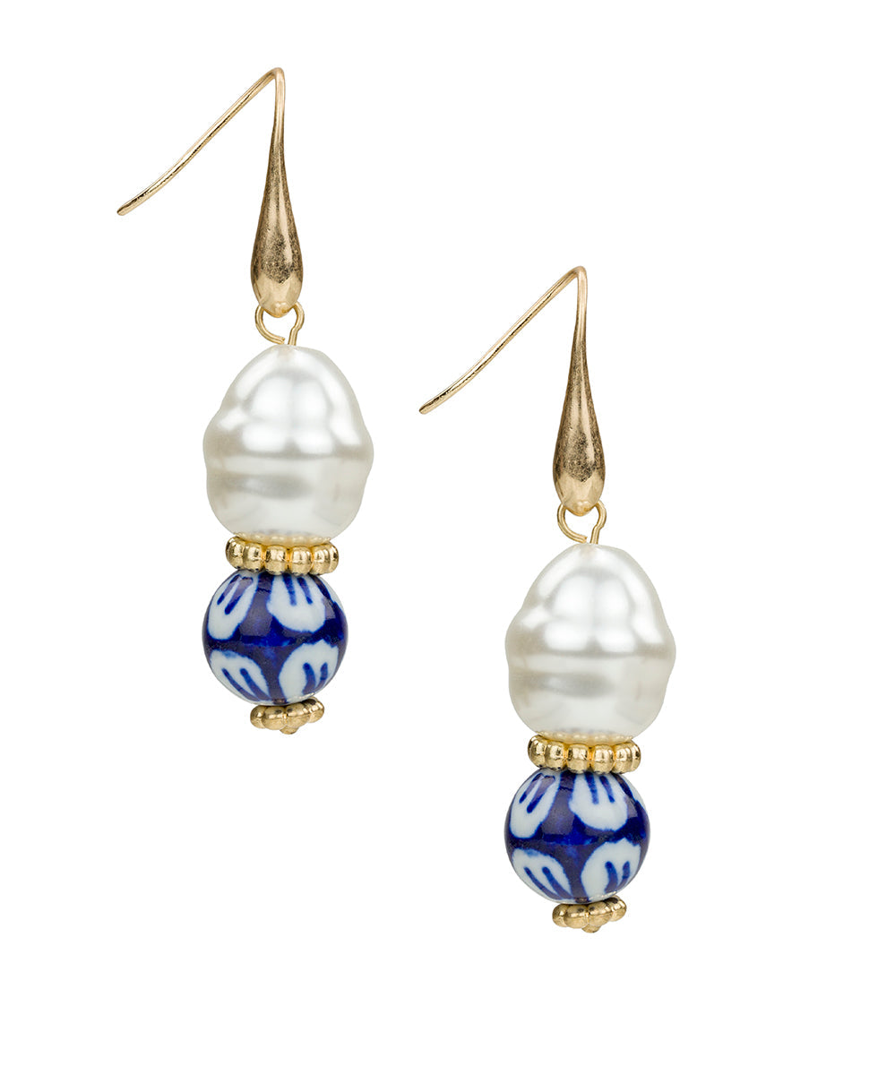 Patricia Nash Baroque Pearl Drop Earrings - Blue Ceramic Collection