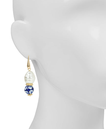Patricia Nash Baroque Pearl Drop Earrings - Blue Ceramic Collection