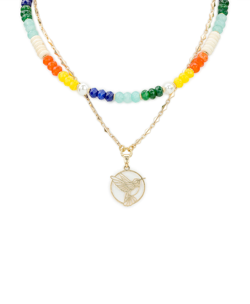 Patricia Nash Beaded Charm Convertible Necklace - Enamel Hummingbird Collection