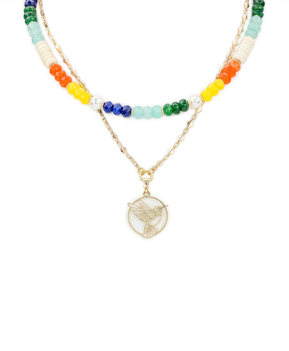 Patricia Nash Beaded Charm Convertible Necklace - Enamel Hummingbird Collection
