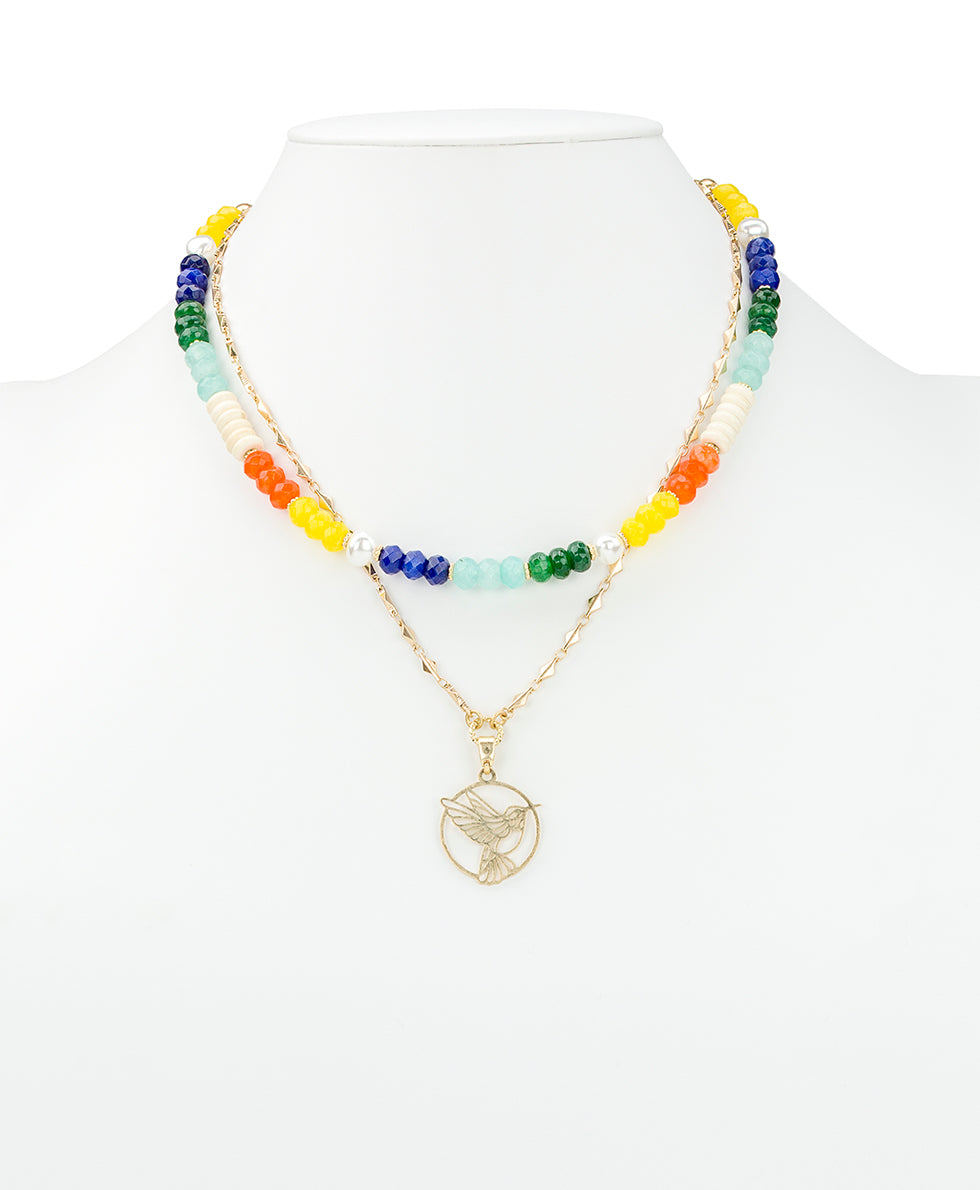 Patricia Nash Beaded Charm Convertible Necklace - Enamel Hummingbird Collection