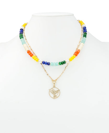 Patricia Nash Beaded Charm Convertible Necklace - Enamel Hummingbird Collection