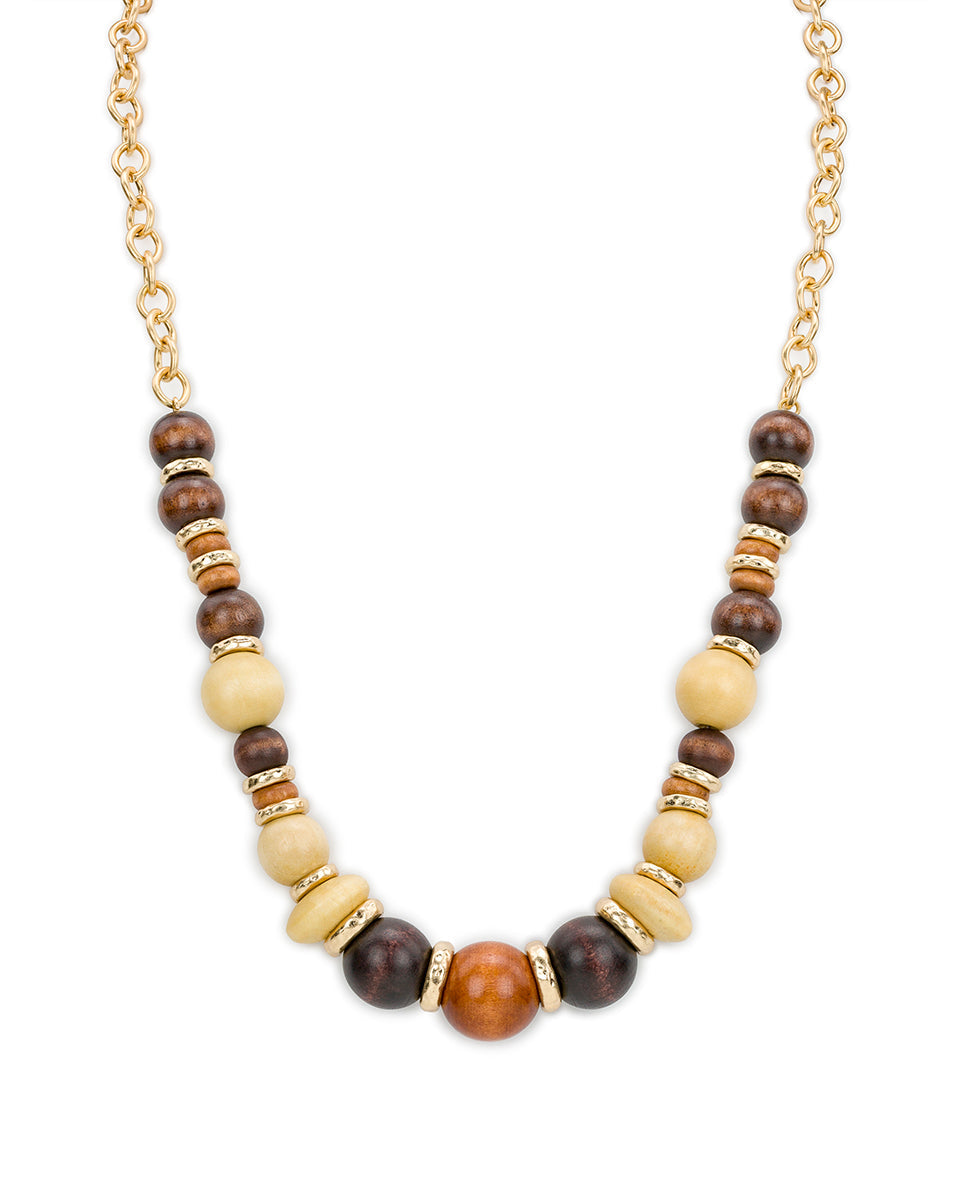 Patricia Nash Long Beaded Necklace - Wood Butterfly Collection