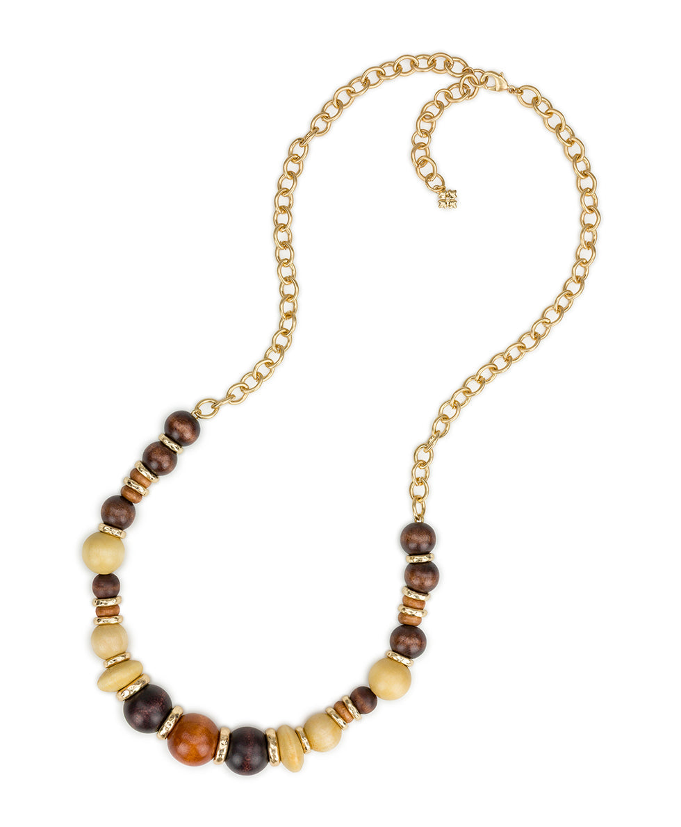 Patricia Nash Long Beaded Necklace - Wood Butterfly Collection