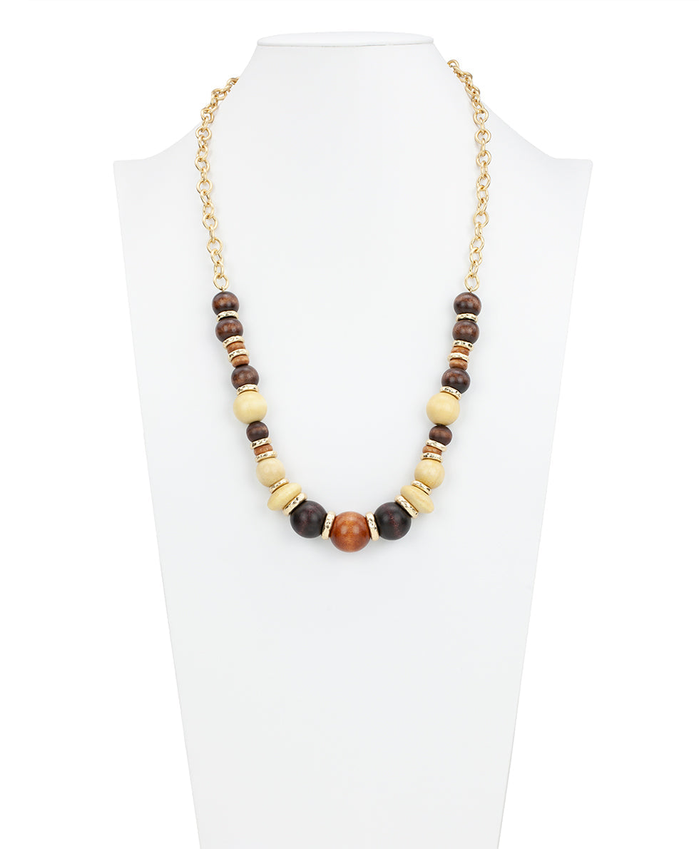 Patricia Nash Long Beaded Necklace - Wood Butterfly Collection