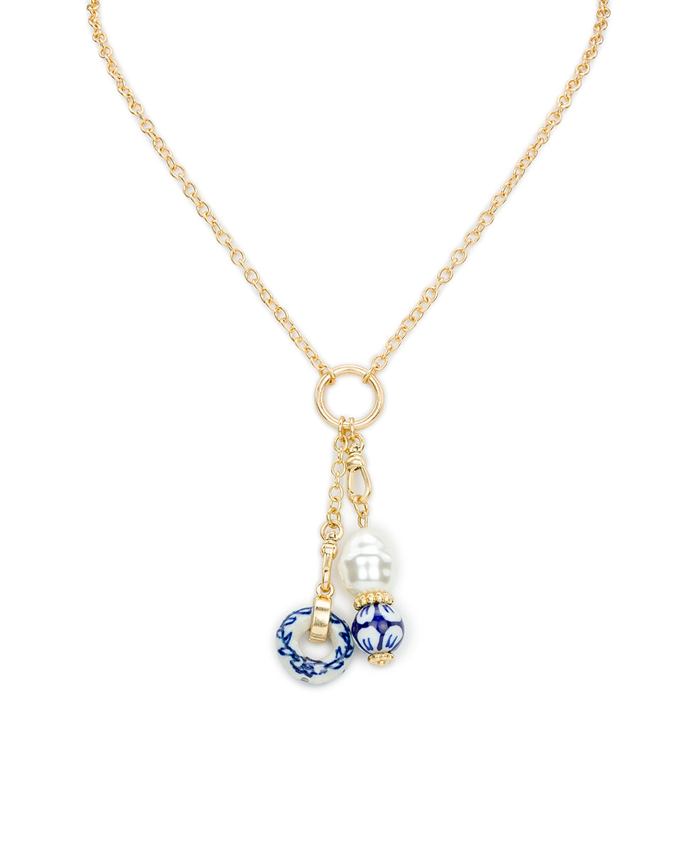 Patricia Nash Double Charm Necklace - Blue Ceramic Collection