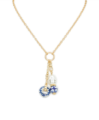 Patricia Nash Double Charm Necklace - Blue Ceramic Collection