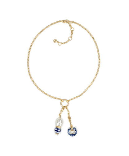 Patricia Nash Double Charm Necklace - Blue Ceramic Collection