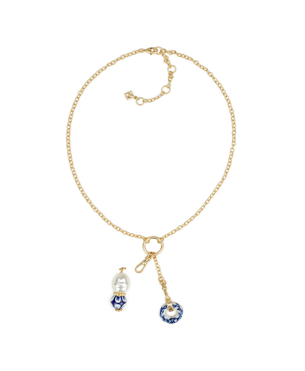 Patricia Nash Double Charm Necklace - Blue Ceramic Collection