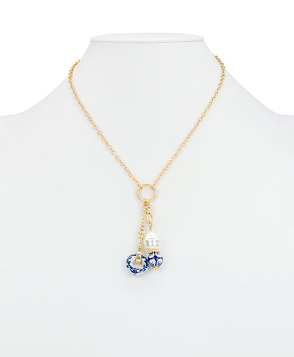 Patricia Nash Double Charm Necklace - Blue Ceramic Collection