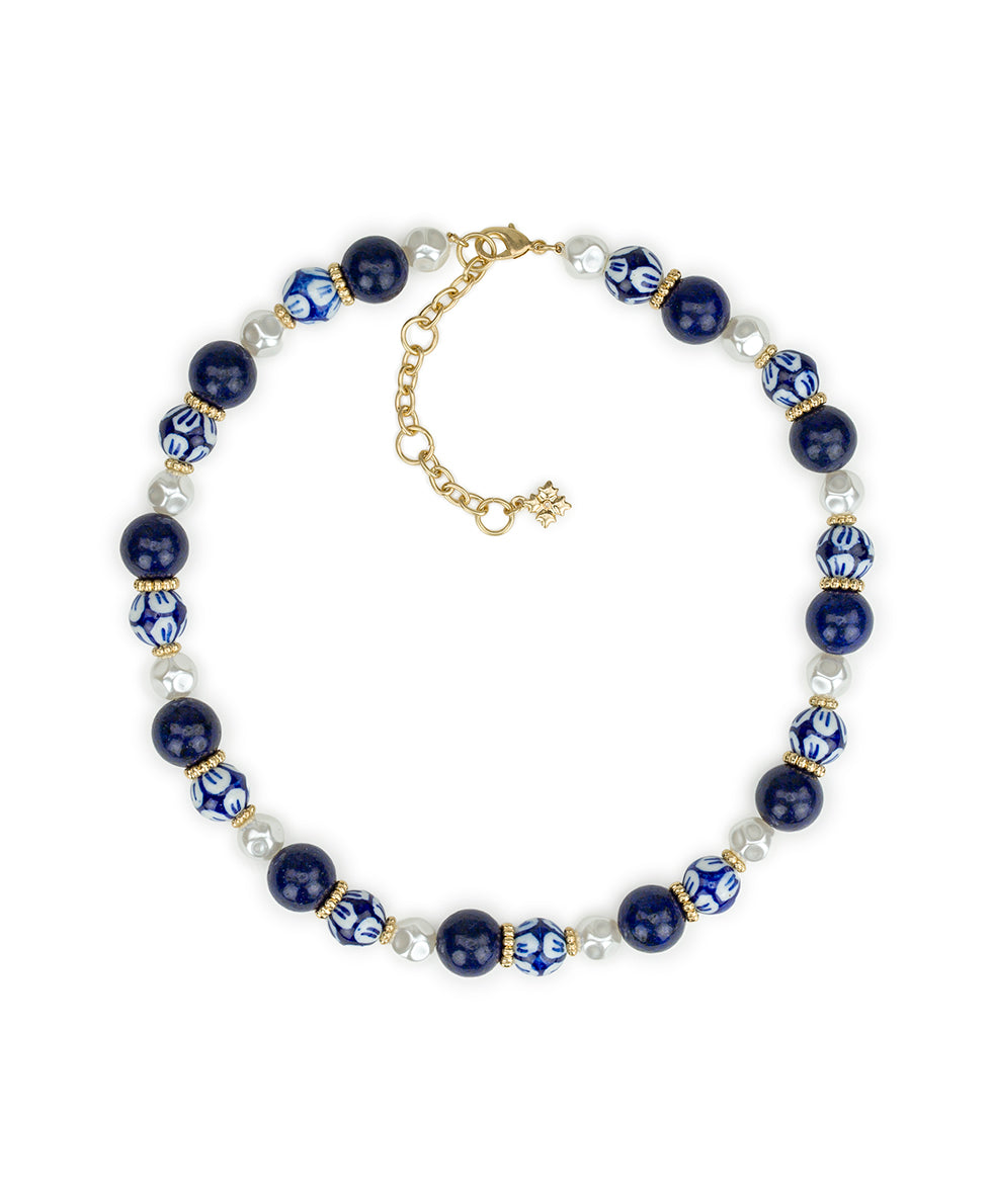 Patricia Nash Bead and Pearl Necklace - Blue Ceramic Collection