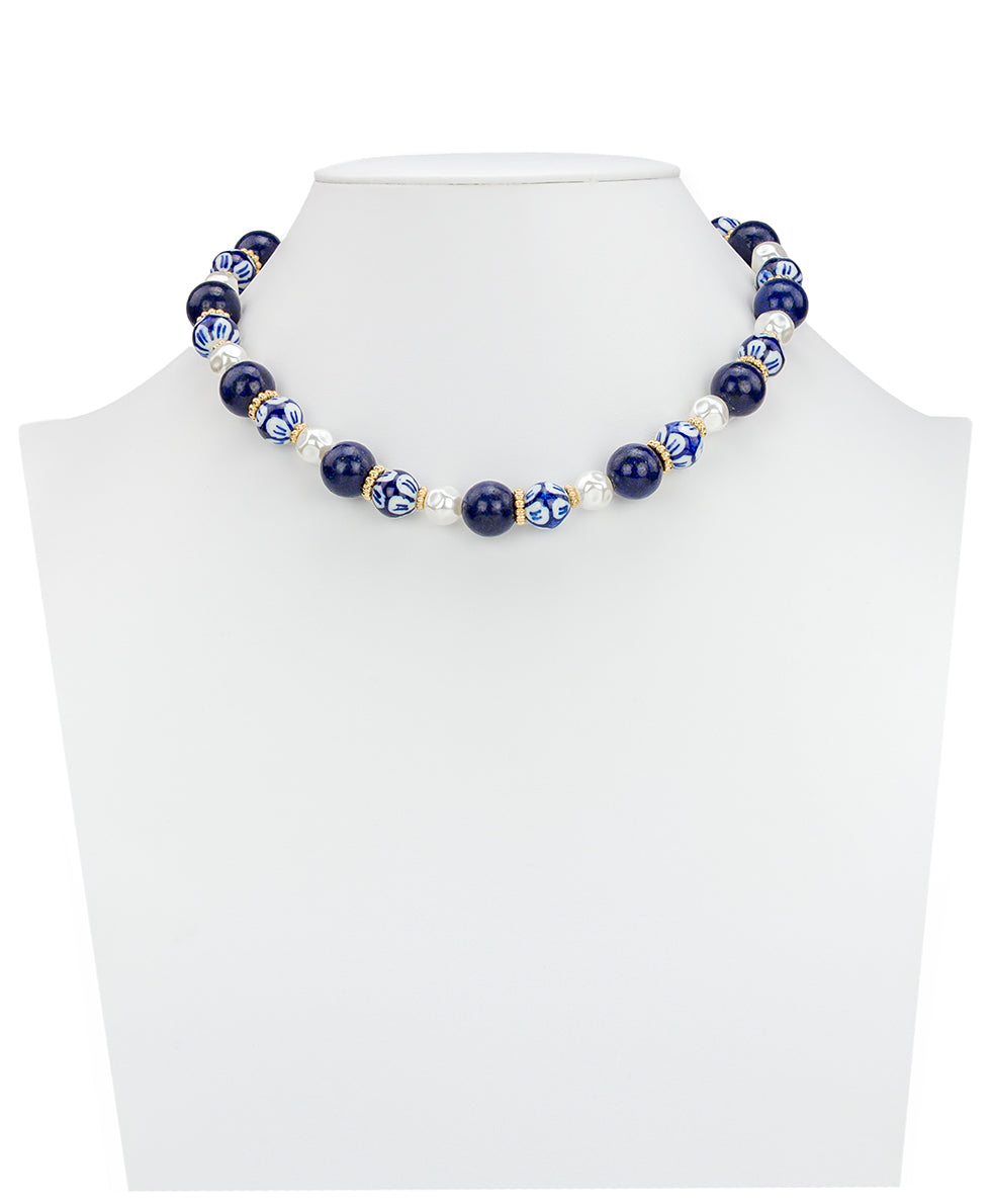 Patricia Nash Bead and Pearl Necklace - Blue Ceramic Collection