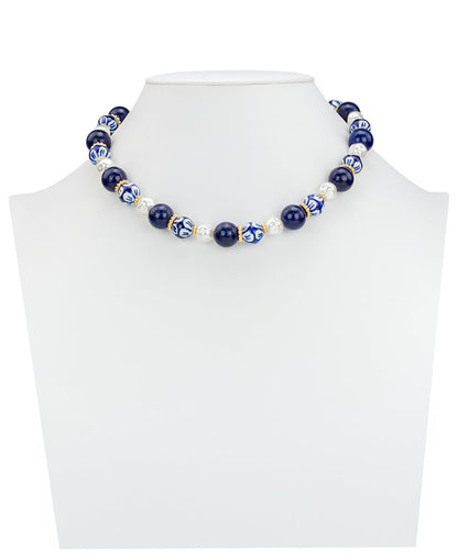 Patricia Nash Bead and Pearl Necklace - Blue Ceramic Collection