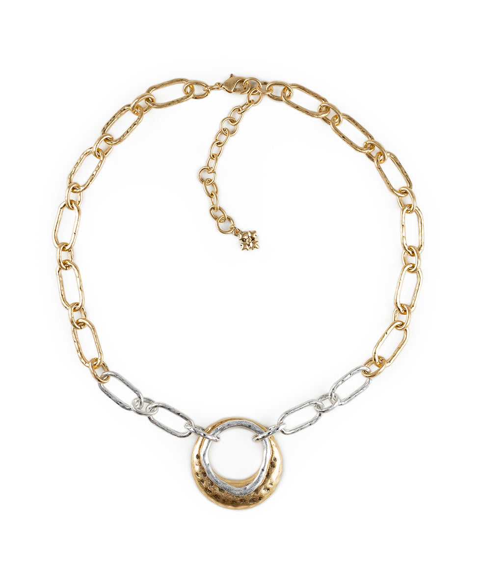 Patricia Nash Double Circle Necklace - Hammered