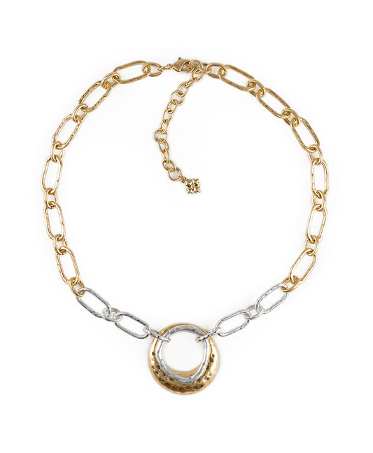 Patricia Nash Double Circle Necklace - Hammered