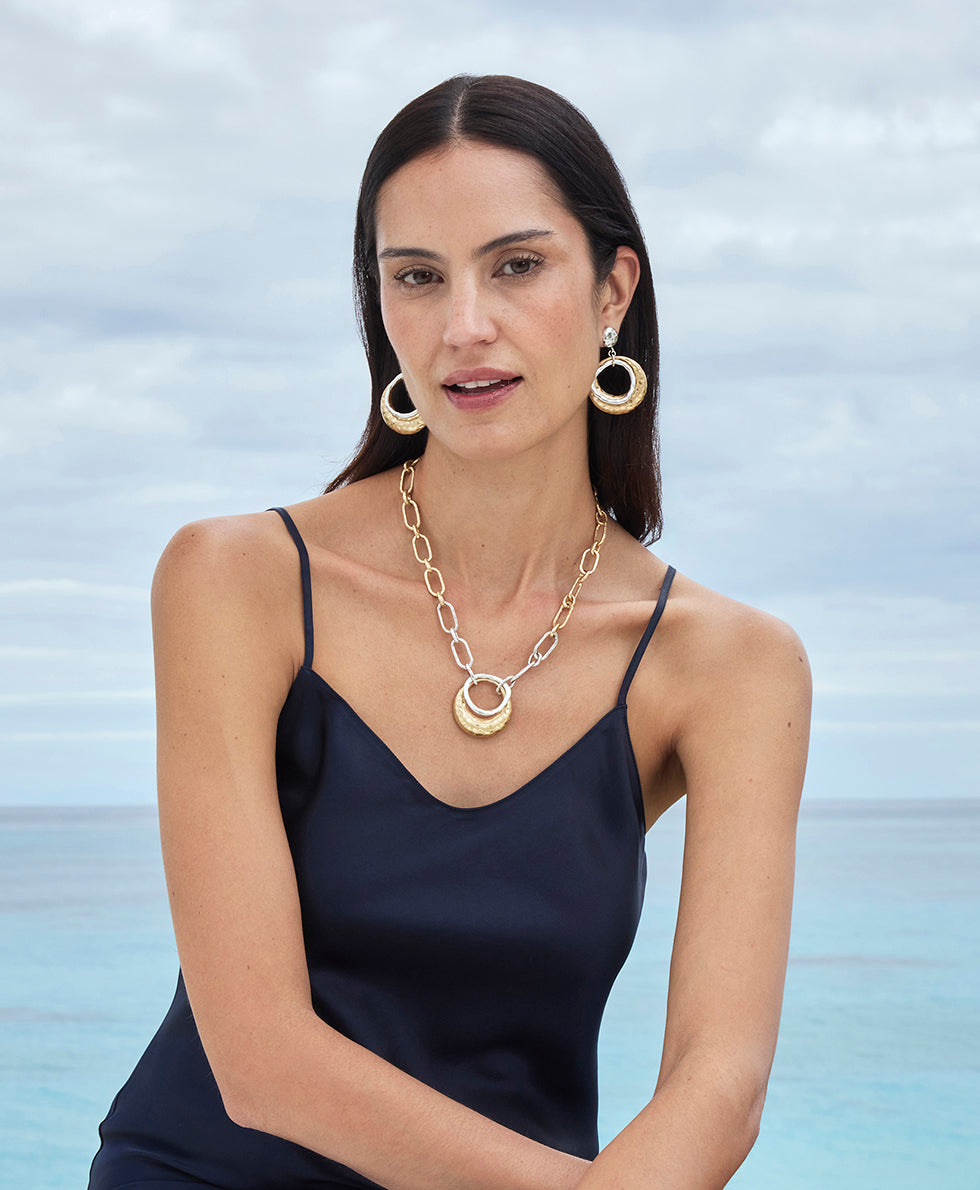 Patricia Nash Double Circle Necklace - Hammered