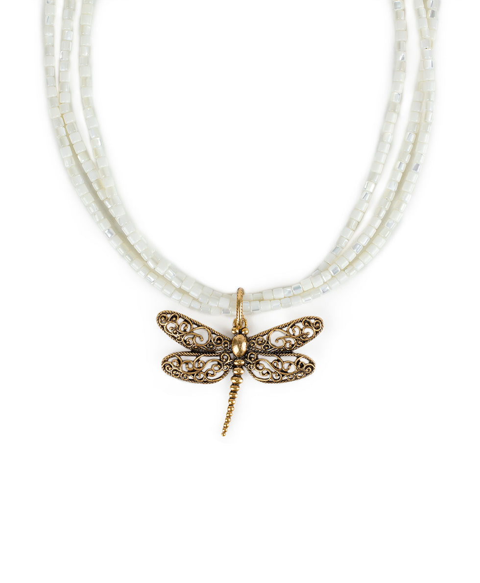 Patricia Nash Dragonfly Pendant - Filigree & Flowers