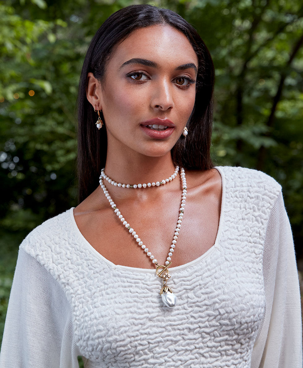 Patricia Nash Pearl Drop Adjustable Necklace - Autumn Pearl Collection